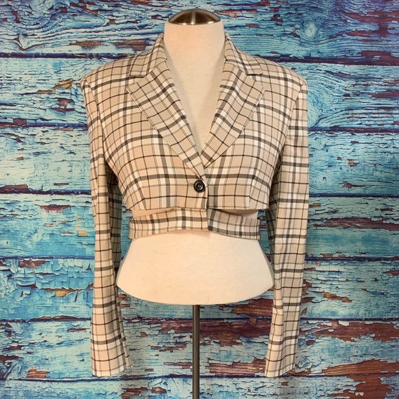 Bershka Cropped Plaid Blazer - Picture 1 of 8